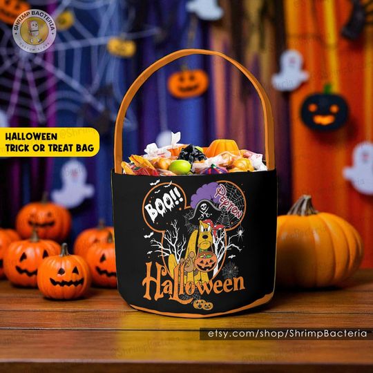 Discover Custom Mickey Minnie Halloween Basket, Halloween Trick or Treat Basket with Name, Mickey Minnie Halloween Basket, Pumpkin Bucket for Kids