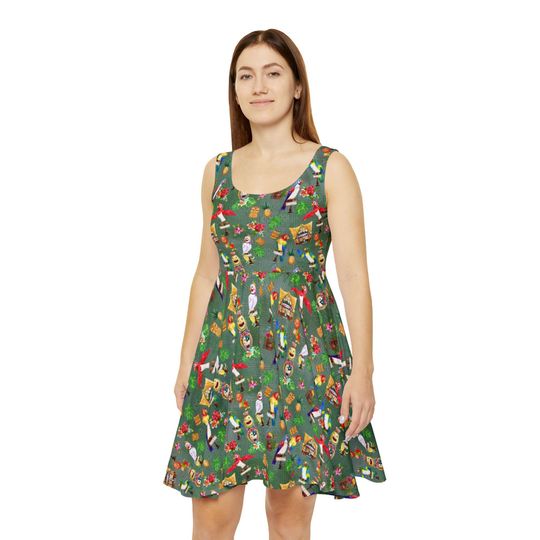 Orange Bird & Tiki Friends Women's Skater Dress
