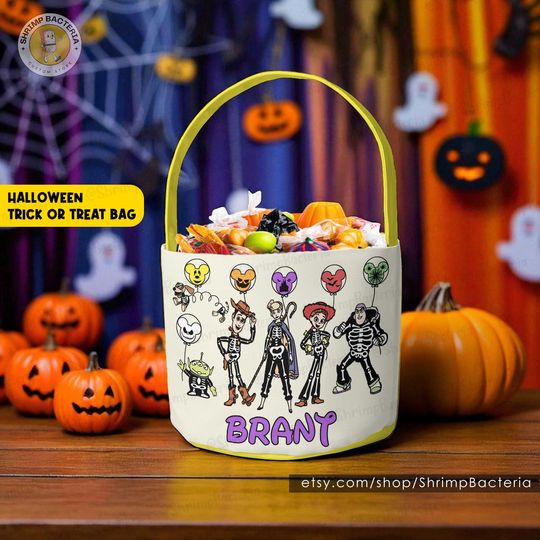 Discover Personalized Disney Toy Story Halloween Basket, Buzz Lightyear Trick or Treat Candy Bag with Name, WDW Disneyland Family Halloween Toy Story