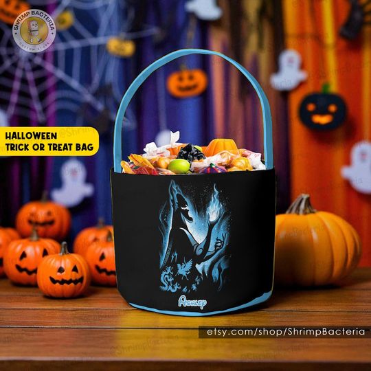 Discover Disney Classic Villain Halloween Trick or Treat Basket, Custom Halloween Trick or Treat Candy Tote with Name, Evil Queen Pumpkin Bag for Kid