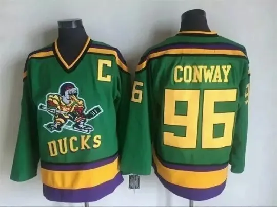 Men's Mighty Ducks Movie Ice Hockey Jerseys All Numbers Sewn Sewn Green