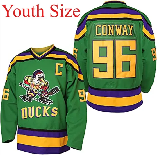 Discover Youth Size S-L The Mighty Duck Movie Ice Hockey Jersey 96# Conway All Stitched