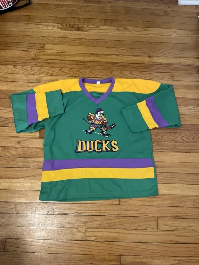 The Mighty Ducks Movie Hockey Jersey Large #99 Adam Banks Green Yellow Purple