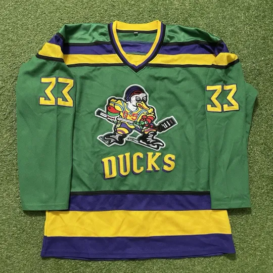 The Mighty Ducks Movie Hockey Jersey  Goldberg #33 Green Yellow