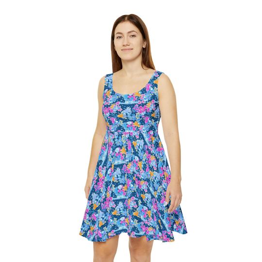 Bright Tropical Whimsy Steamboat Mickey Women's Skater Dress