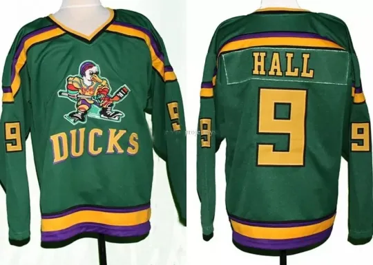 Discover Youth/Men Mighty Ducks Hall #9 Hockey Jersey Custom Names Sewn Throwback S-6XL