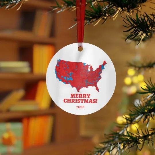 Discover US Election Map Red Wave Merry Christmas 2025 Circle Ornament