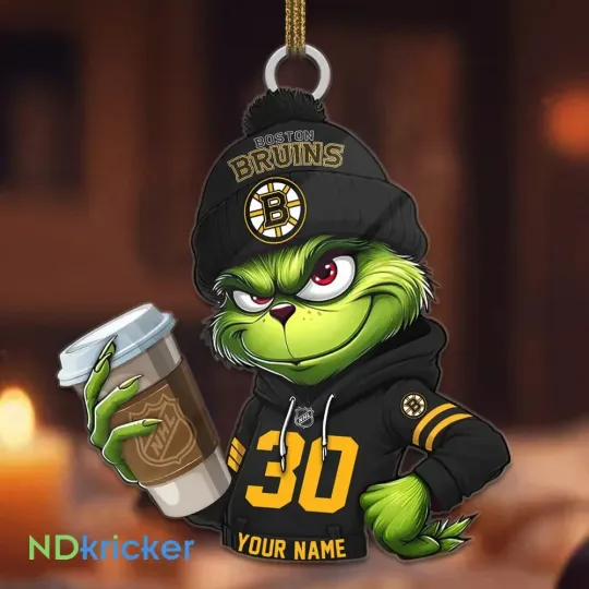 Personalized Boston Team Bruins Sport Christmas Ornament, For Hockey Fan