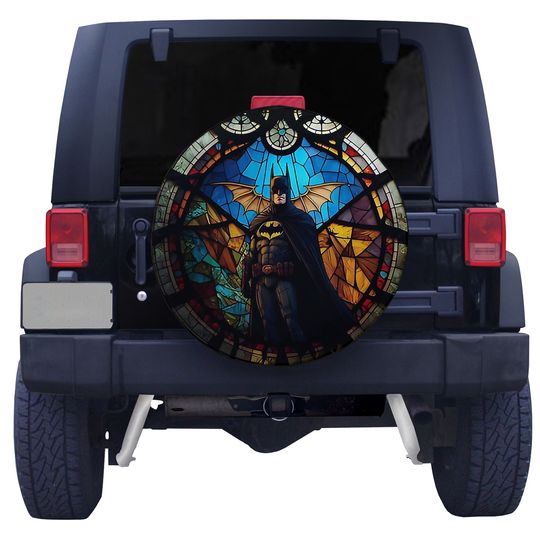 Batman Pose Stained Glass Superhero Fans Gift Car Spare Tire Cover