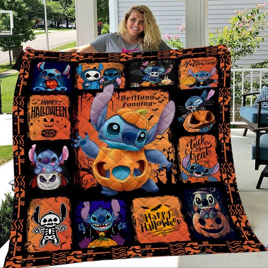 Custom Halloween Stitch Lilo And Stitch Velveteen Plush Fleece Blanket