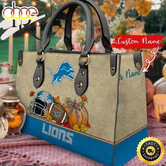 Personalized Detroits Team Lions Autumn Leather Bag