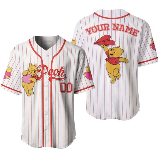 Custom Disney Winnie the Pooh Pooh Baseball Jersey, Custom Disney Valentine's Day Jersey, Disney Baseball Team Outfit