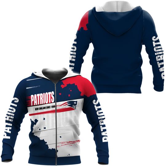 New England Patriots 3D Zip Up Hoodie Jacket | Casual Hoodie | Football Lover Gift