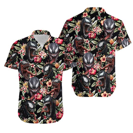 Venom Hawaii Shirt, Marvel Venom Summer Short, Disneyland Family Matching Shirt, Venom Button Shirt Short Set, Horror Aloha T-Shirt
