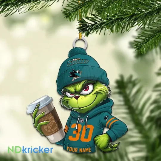Personalized San Jose Team Sharks Sport Christmas Ornament, For Hockey Fan