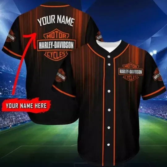 Discover Personalized Name Orange Skull Harley Motorcycles Baseball Jersey Shirt