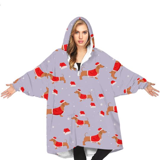 Adults Snuggle Hoodie One Size Wearable Blanket Sausage Dog Christmas Gift NG