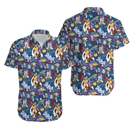 DIGIMON Gabumon Pattern Button Up Hawaiian Shirt