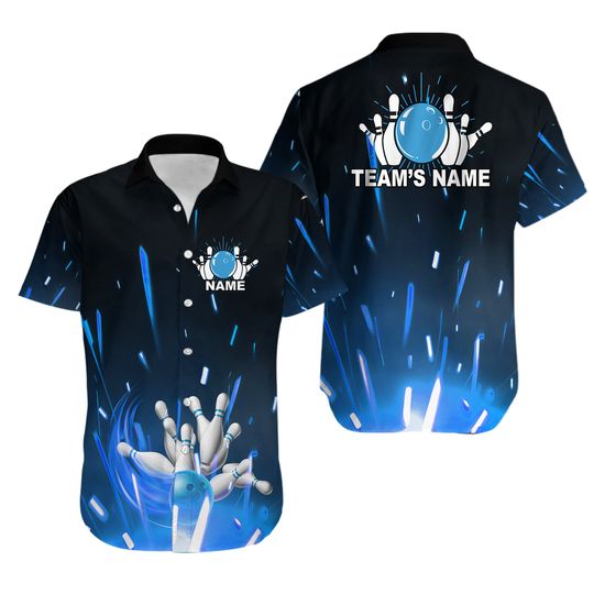 Blue Bowling Hawaiian Shirt, Custom Name & Team Shirt