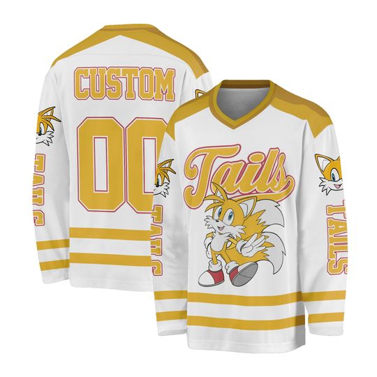 Personalized Tails Hockey Jersey, Custom Sonic Character Shirt, Yellow Hockey Outfit, Sports Gift