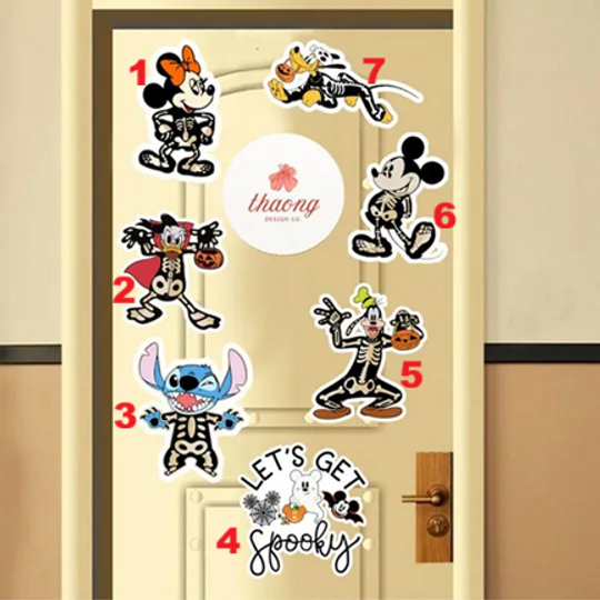 All characters Mickey & friends Skeleton Disney Cruise Line Halloween magnet, Toy Story Stitch Skeleton magnet