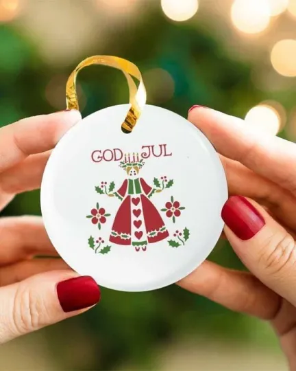 Discover Swedish God Jul Christmas Circle Ornament