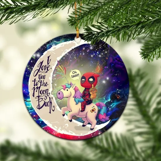 Discover Deadpool Riding Unicorn I Love You To The Moon And Back Christmas Ornament