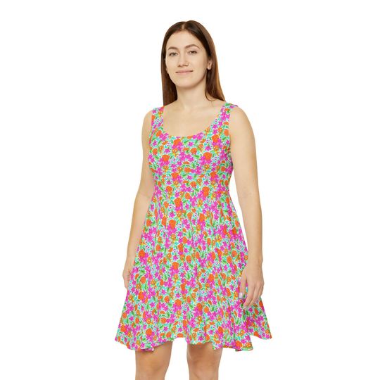 Sunny Summer Orange Bird Women's Skater Dress
