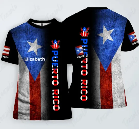 Puerto Rico Custom Name 3D T-Shirt Half Flag