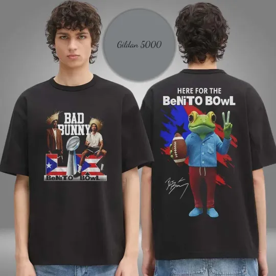 Discover Bad Bunny x Super Bowl 2026 Puerto Rico Flag Benito Bowl T-Shirt