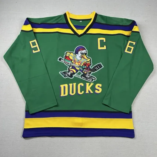 Discover Mighty Ducks Hockey Jersey Mens L D-5 Patch Sewn Chalrie Conway #96 Movie