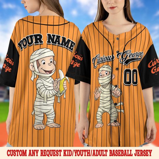 Discover Curious George Halloween Baseball Jersey/Curious George Baseball Shirt/Curious George Birthday Jersey Shirt/Custom Baseball Jersey UN3329