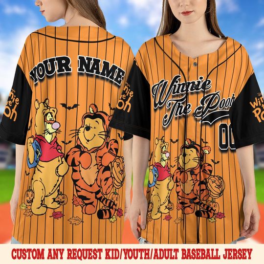 Discover Retro Winnie the Pooh Halloween Baseball Jersey  Cute Spooky Fall Shirt, Disney Halloween Costume Top Jersey UN3332