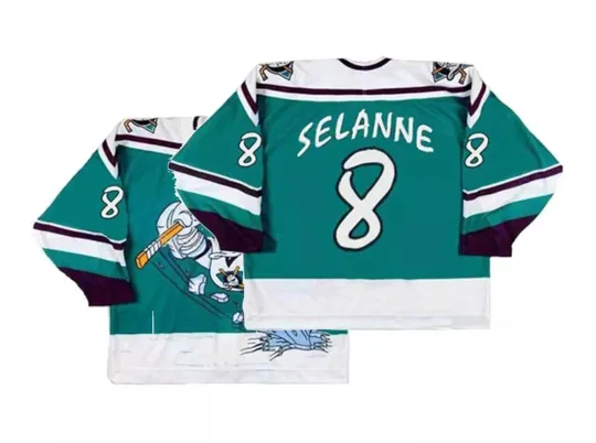 Discover Throwback Mighty Selanne #8 Hockey Jerseys Movie Sewn Custom Names Green