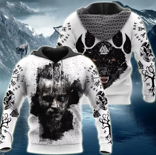 Discover Viking Fenrir Wolf Tattoo 3D Printed Hoodie for Men