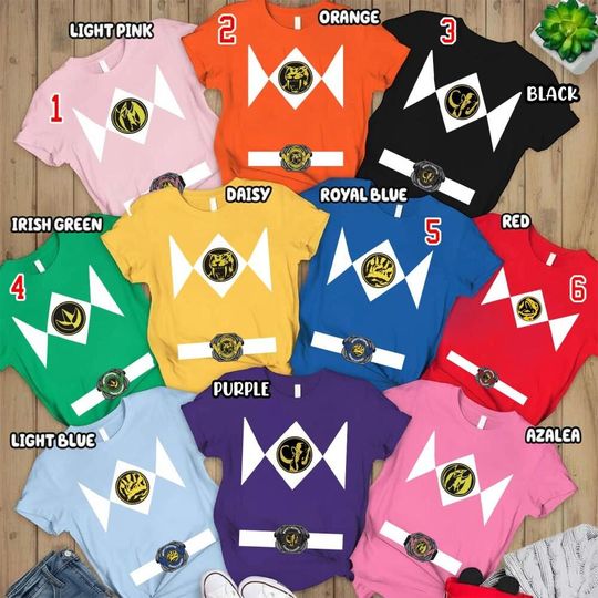 Mighty Morphin Power Rangers Costume Matching Shirt, Super Heros Costume Halloween Funny Party Shirt, Movie Power Ranger Group Tee 91025DN42