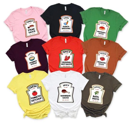 Discover Group condiment Halloween family matching shirts, BBQ Party Shirts, Novelty Food Shirts, Ketchup Mustard Shirt, Food Lover T-Shirts,