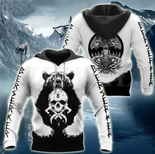 Discover Viking Odin Skull Tattoo 3D Printed Hoodie Men