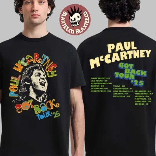 P mccartney Got Back Tour 2025 Merch Peace With City Stops Two Sided T-Shirt