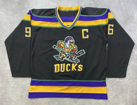 Vintage Mighty Ducks Movie Jersey Charlie Conway #96 Rare Black Alternate