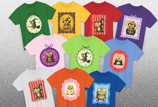 Funny Halloween Group Costume, Halloween Tees for Family, Spooky Frog Crew Costume Tshirts for Groups, Cute Witch Skeleton Pumpkin Vampire