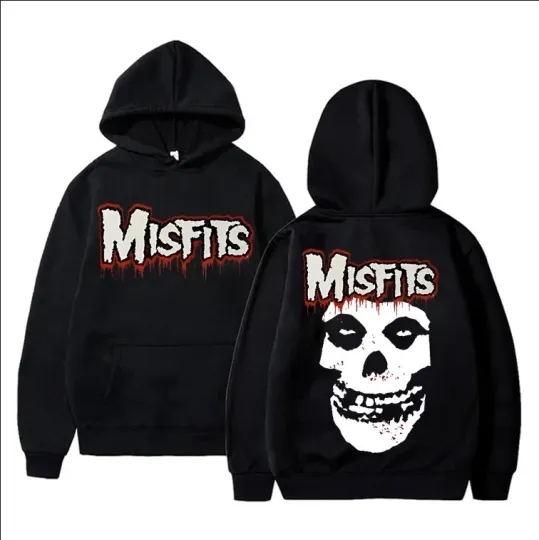 Horror Punk Misfits Skull Rock Print Double Sided Hoodie