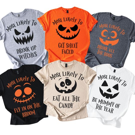 Pumpkin Face Halloween Most Likely to Shirts, Personalized Halloween Party, Custom Matching Family Tee, Halloween Onesie, Halloween Toddler