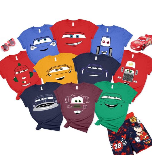 Discover Personalized Disney Cars Face Outline Family Shirt, Halloween Cars Costume Shirt, Disney Birthday Crew, Cars Group shirt