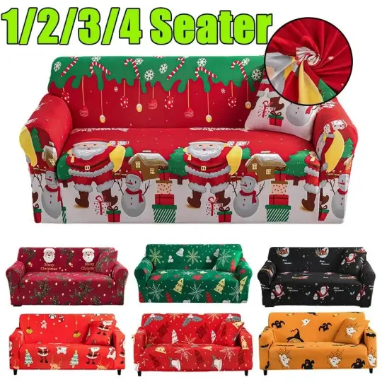 Discover New Elastic Non-Slip Christmas Sofa Cover Santa Claus Sofa Slipcover Protector