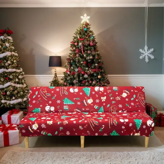 Christmas Stretch Sofa Slipcover Armless Folding Futon Sofa Cover Xmas Printed