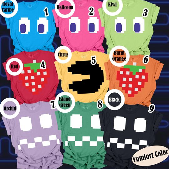 Personalized PacMan Group Costume Two Side Shirt, Retro Gaming Halloween Tee, Family Matching Tee, Halloween Costume Shirt