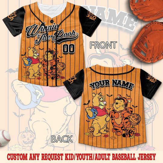 Discover Retro Winnie the Pooh Halloween Baseball Jersey  Cute Spooky Fall Shirt