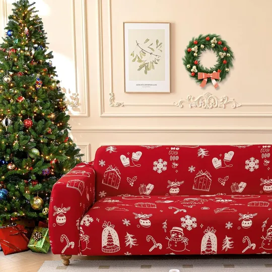 Anibedding Christmas Sofa Slipcover, Santa Claus Stretch Sofa Covers