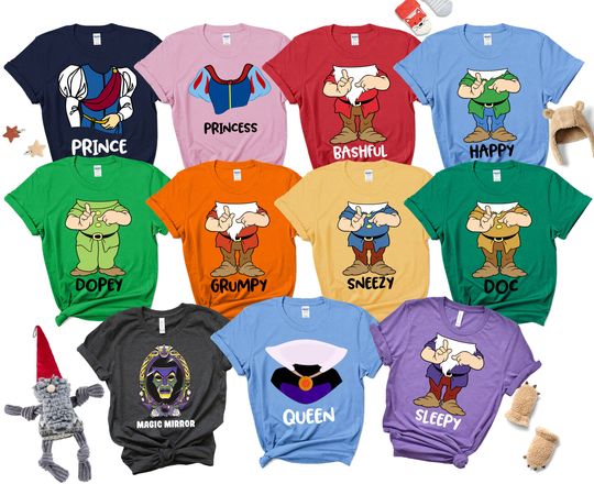 Discover 7 Dwarf Costume Group T-Shirts, Halloween Matching T- Shirts, Cosplay Costume Seven Dwarf